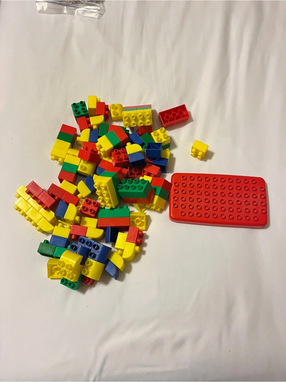 Plastic Building Blocks Set Red Baseplate Multicolor Toy Lot